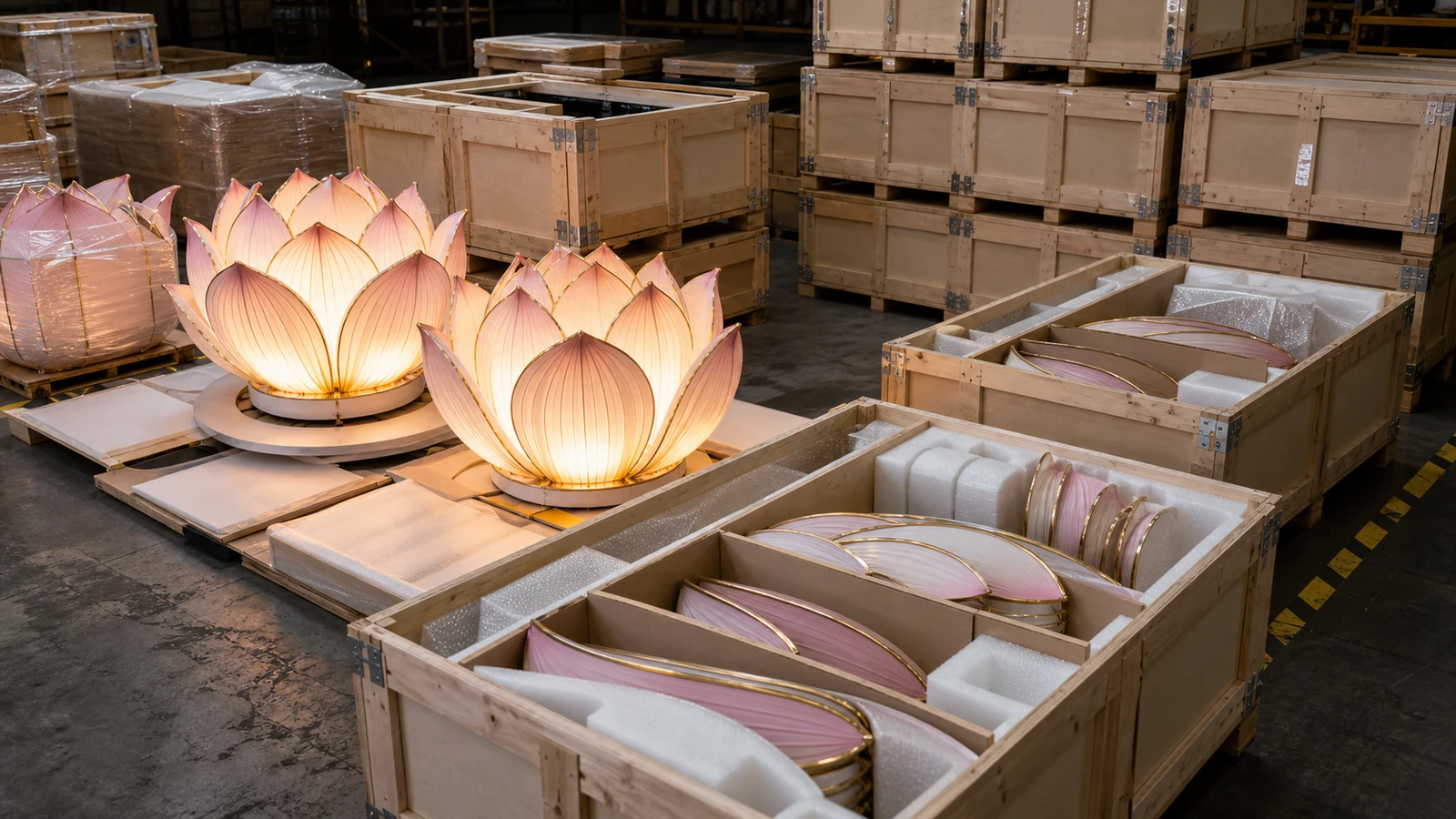 Modular flower lantern products prepared in protective packing frames