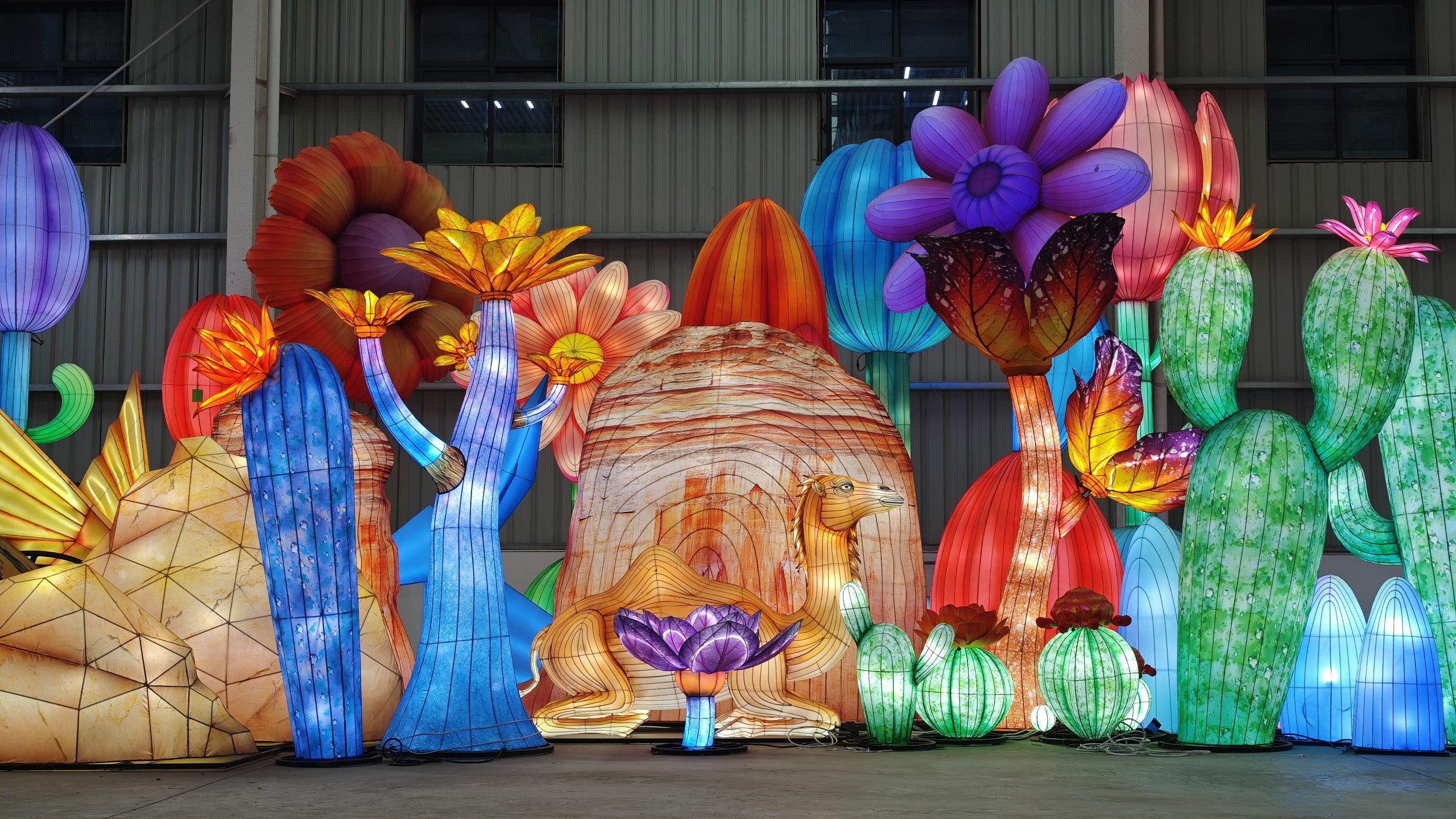 Colorful sculptural flower and cactus lantern collection